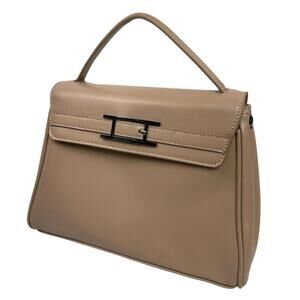 H by Halston Women's Beige Faux Leather Vegan Crossbody Satchel Handbag OS